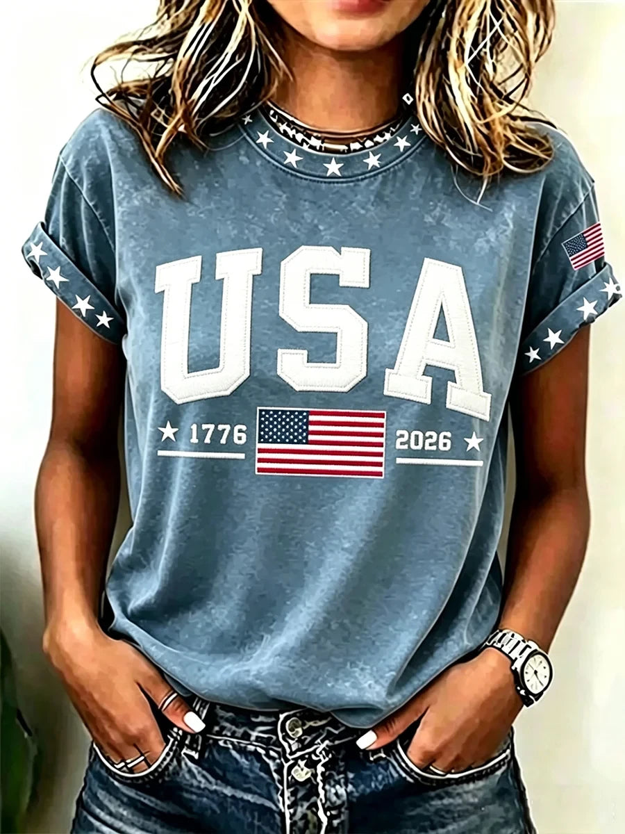 USA American Flag T-Shirt 250 Years Of America Merch Patriotic Gift For Women - Merchluma