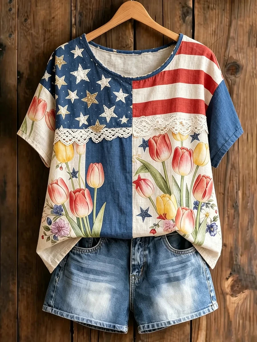 USA American Tulip T-Shirt 250 Years Of Freedom Liberty Merch Gift For Patriots - Merchluma