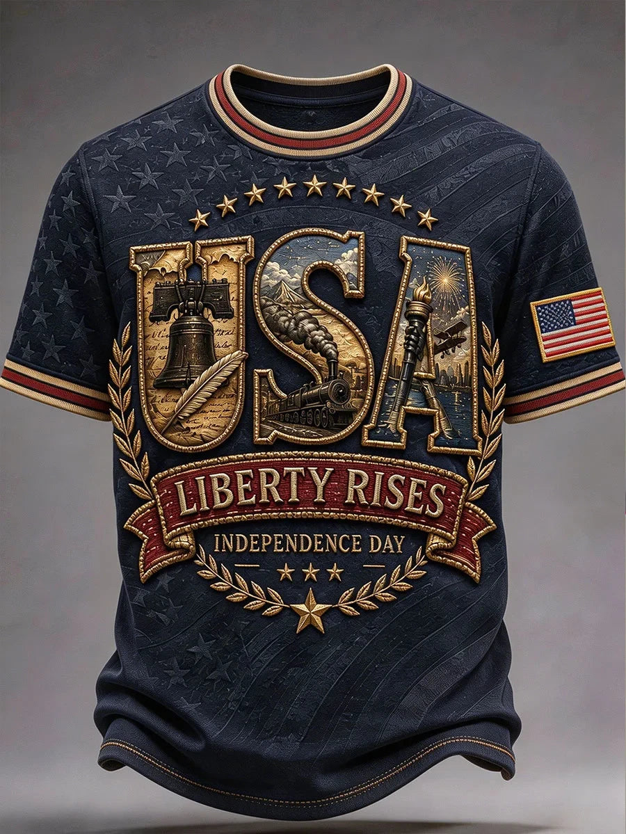 USA Liberty Rises T-Shirt Independence Day Merch Proud Patriotic American Gift - Merchluma