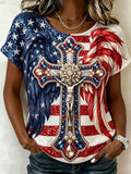4th Of July Jesus Cross Wings T-Shirt Eagle American Merch Proud America Independence Day Gift - Merchluma
