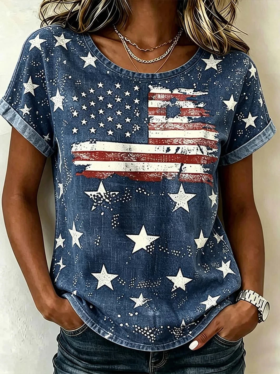 American Flag Patriotic Stars T-Shirt 4Th Of July Merch Proud United States Celebration Gift - Merchluma