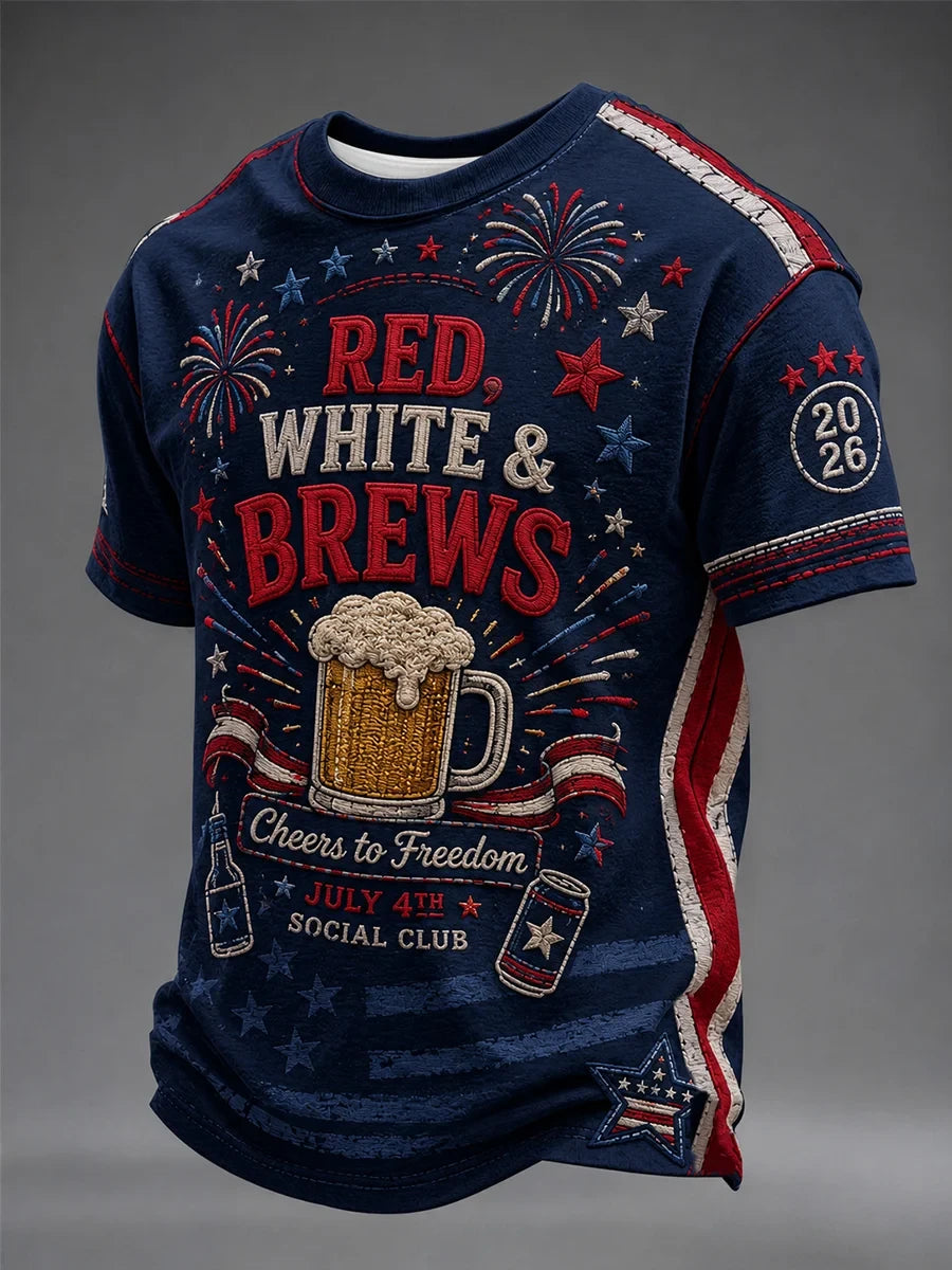 Red White And Brews Cheers To Freedom T-Shirt July 4th Social Club Merch Independence Day Gift - Merchluma