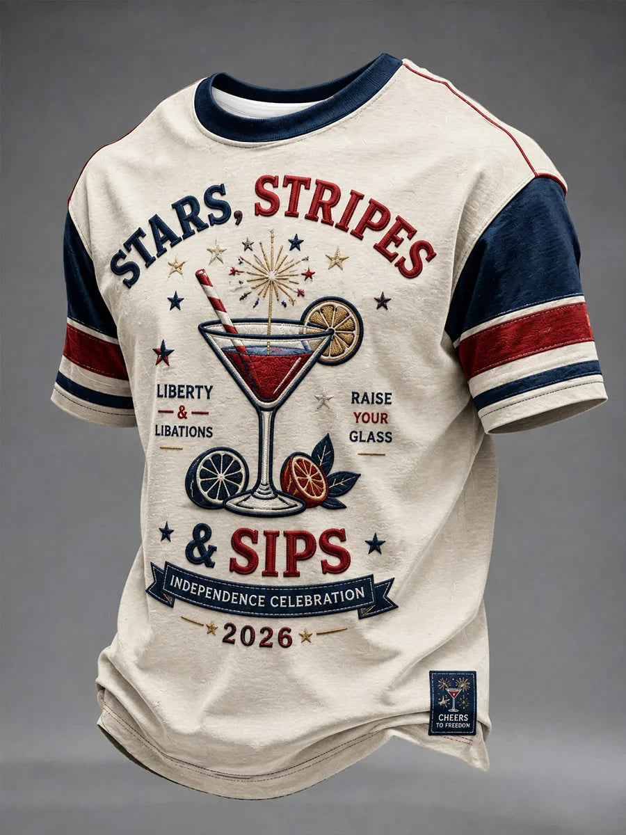 Stars Stripes And Sips T-Shirt Independence Celebration 2026 Merch America Freedom Gift - Merchluma