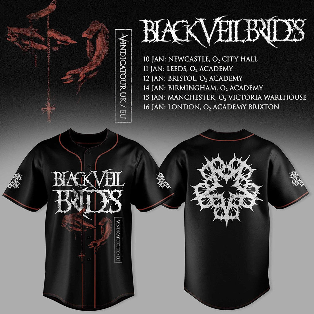 Black Veil Brides UK Tour 2026 Baseball Jersey Black Veil Brides Merch Gift For Rock Fans - Merchluma