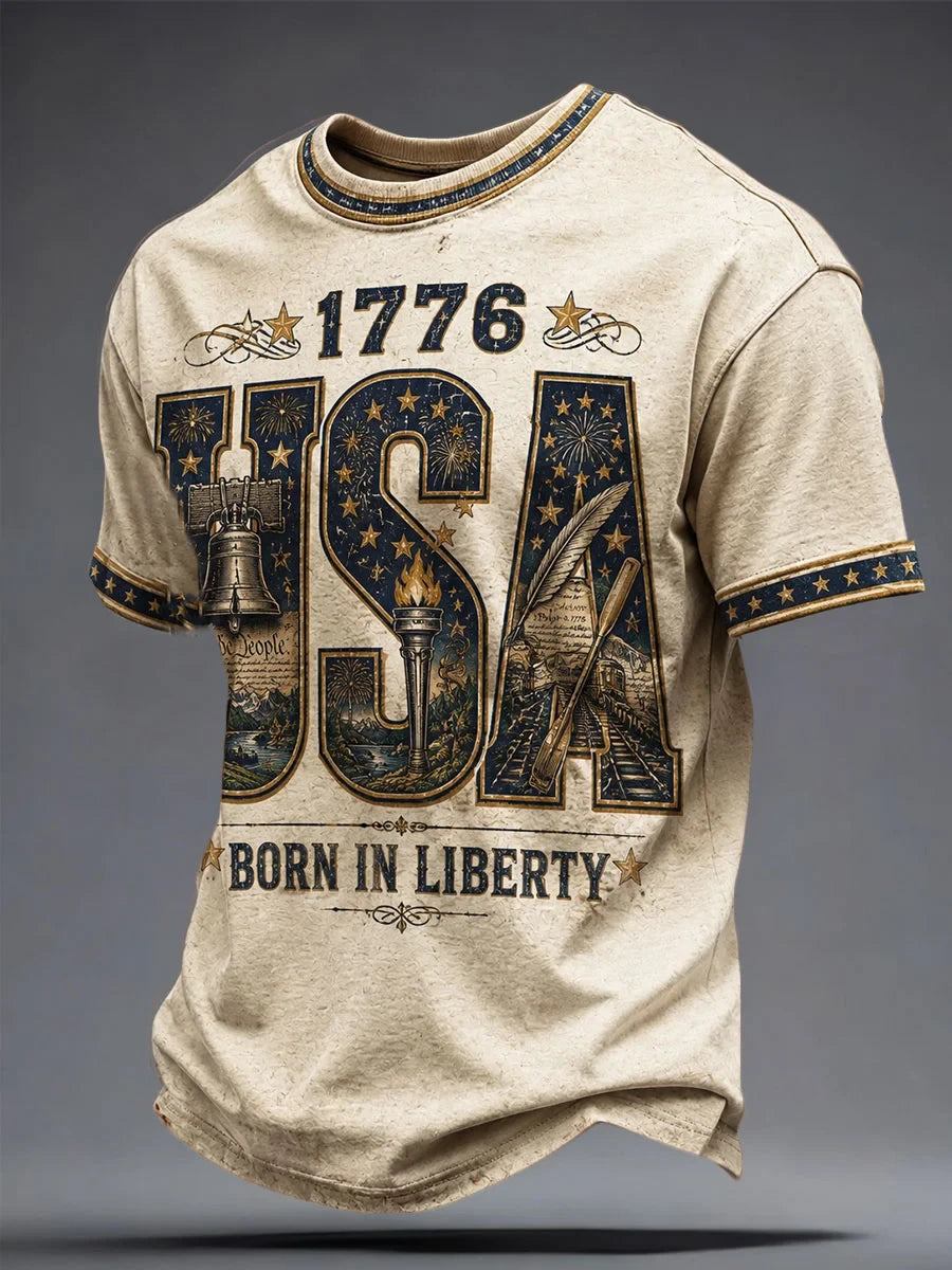 1776 USA Born In Liberty T-Shirt United States Of America Merch Great US Independence Day Gift - Merchluma