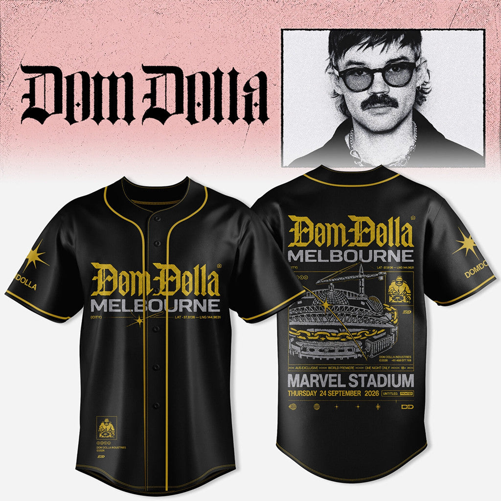 Dom Dolla Merch 2026 Dom Dolla Melbourne Tour Baseball Jersey Gifts For Music Fans - Merchluma