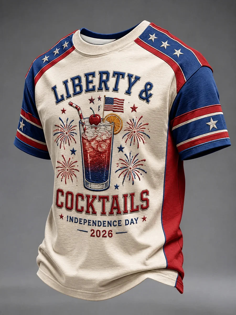 Liberty Cocktails America Flag T-Shirt Independence Day 2026 Merch Proud Patriotic Family Gift - Merchluma