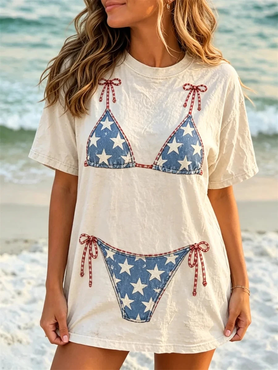 USA American Flag Bikini T-Shirt 4th Of July Celebration Merch Gift For USA Fans - Merchluma