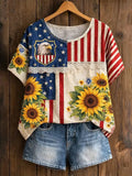 USA American Sunflower T-Shirt 250 Years Of Defending Liberty Merch Gift For Proud Patriots - Merchluma