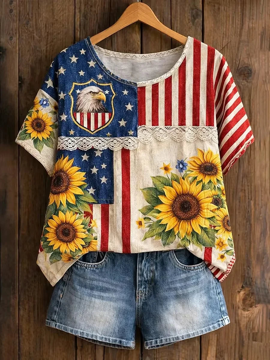 USA American Sunflower T-Shirt 250 Years Of Defending Liberty Merch Gift For Proud Patriots - Merchluma