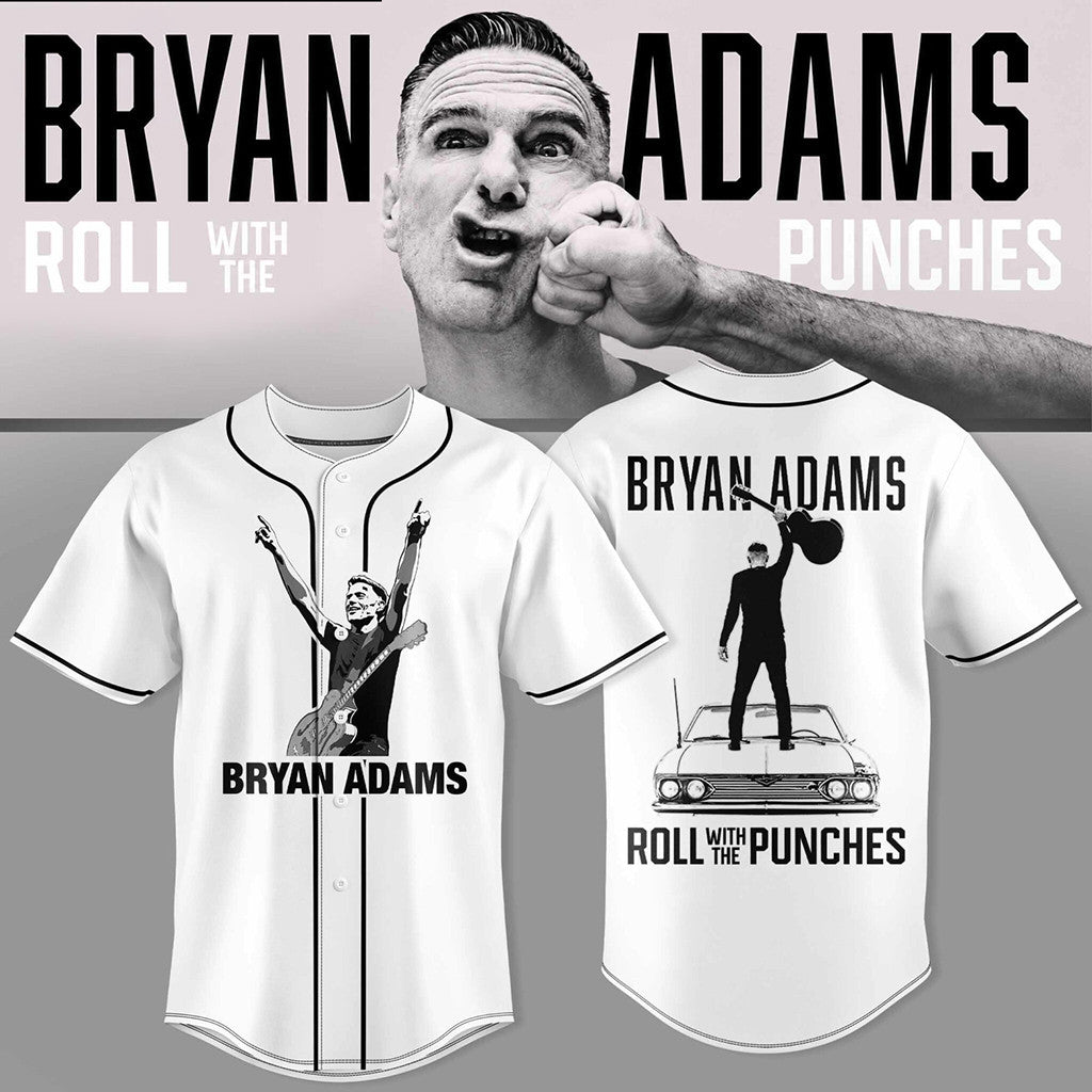 Bryan Adams Roll With The Punches Tour Baseball Jersey White Bryan Adams Merch 2026 Fan Apparel - Merchluma
