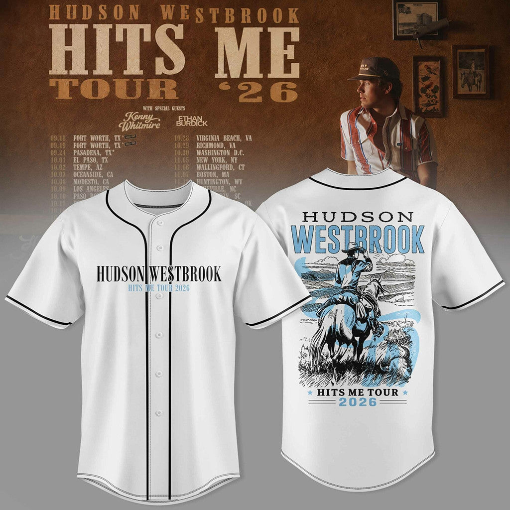 Hudson Westbrook Merch 2026 HW Hits Me Tour Baseball Jersey White Gift For Country Music Fans - Merchluma