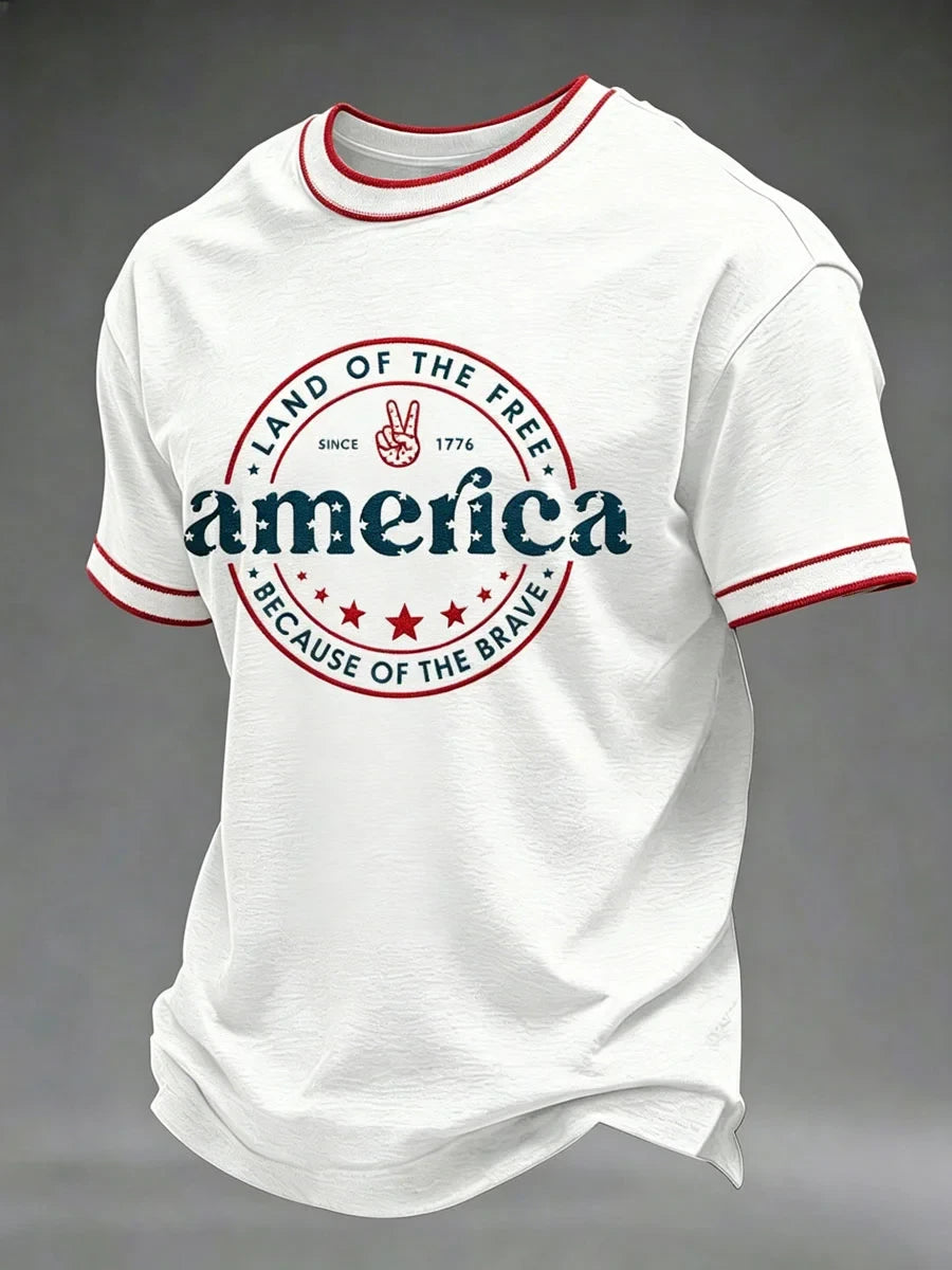 America Land Of The Free T-Shirt Because Of The Brave Merch Proud Patriot Holiday Gift - Merchluma