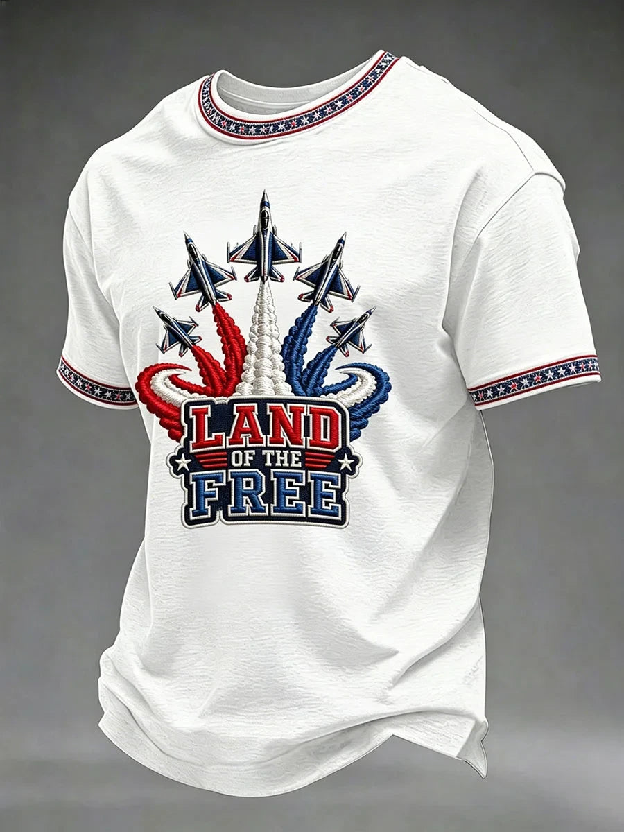 Land Of The Free Fighter Jet T-Shirt USA 1776 2026 American Merch Patriotic Gift - Merchluma