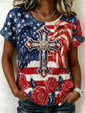 One Nation Under God USA Cross T-Shirt USA 1776 2026 American Flag Merch Proud Christian Gift - Merchluma