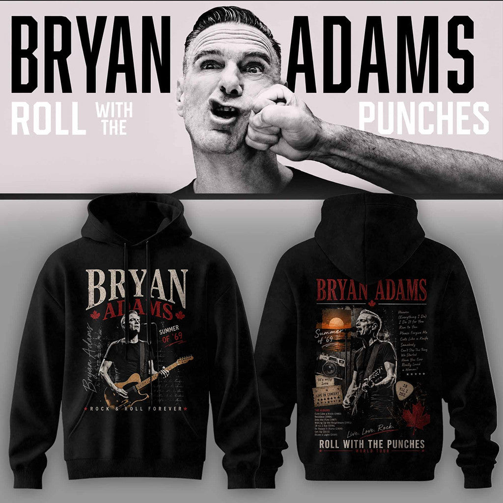 Bryan Adams 2026 Roll With The Punches Tour Hoodie Bryan Adams Merch Music Gifts For Guys - Merchluma