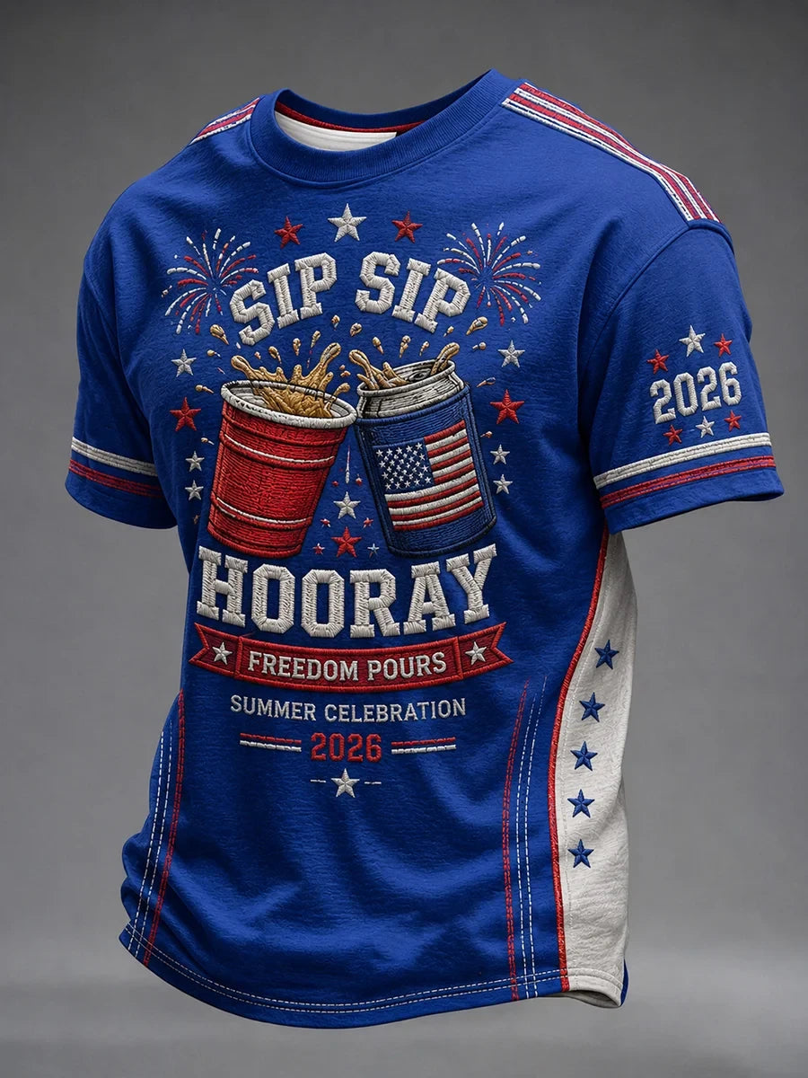 Sip Sip Hooray Freedom Pours T-Shirt 4Th Of July Merch Independence Day Party Gift - Merchluma