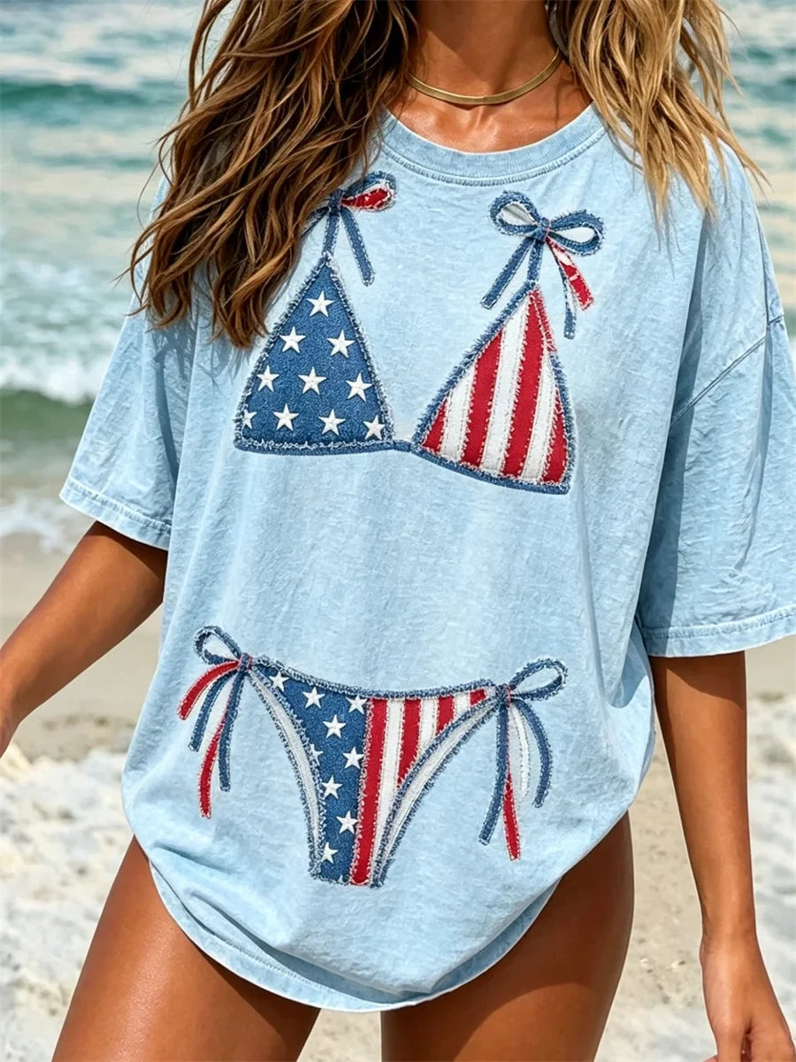 USA American Flag Bikini T-Shirt 4th Of July Celebration Merch Gift Ideas For USA Lovers - Merchluma