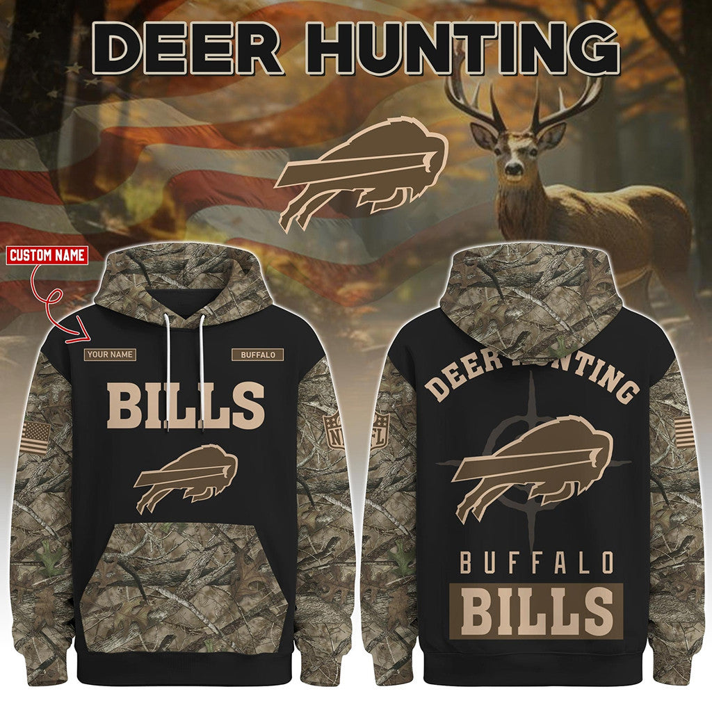 Custom Buffalo Bills Deer Hunting Hoodie Buffalo Bills Merch Hunter Gift For Football Fans - Merchluma