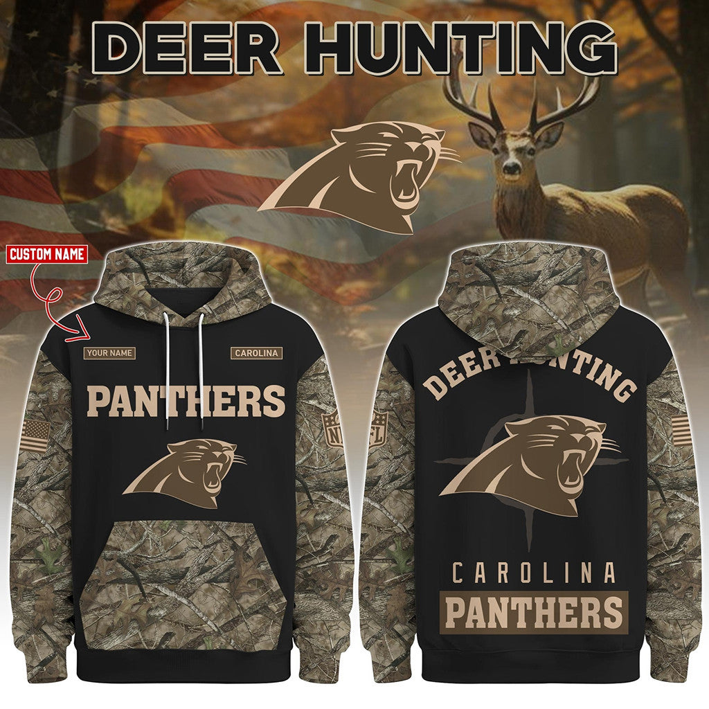 Custom Carolina Panthers Deer Hunting Hoodie Carolina Panthers Merch Football Fan Gear Gifts - Merchluma