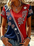 4th Of July Independence Day V-Neck Shirt America Floral Merch Presents Ideas - Merchluma