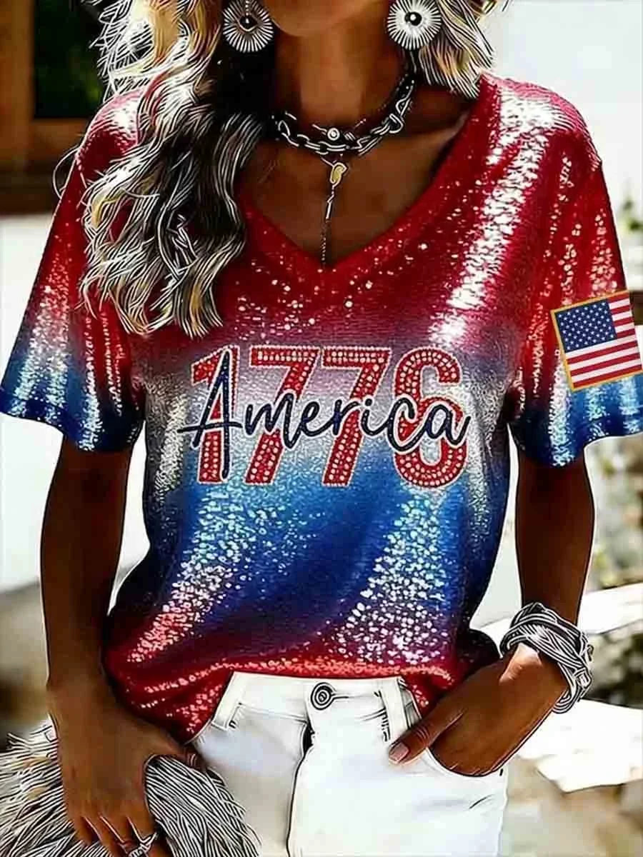 America 250th Anniversary 1776 2026 V-Neck Shirt America Floral Merch Patriotic Gifts - Merchluma