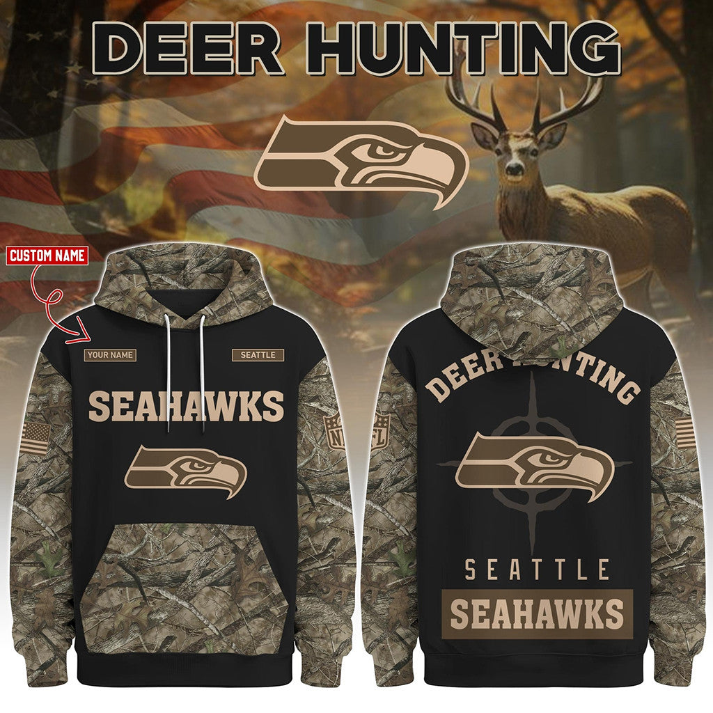 Custom Seattle Seahawks Deer Hunting Hoodie 2026 Seattle Seahawks Merch Gifts Ideas For Dad - Merchluma