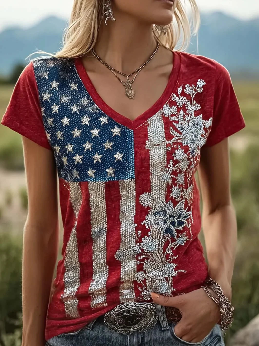 250 Years Of America V-Neck Shirt American Flag Clothes Birthday Gift Ideas For Her - Merchluma