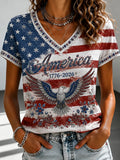 America 250th Anniversary 1776 2026 V-Neck Shirt Independence Day Merch 4th Of July Women Gift - Merchluma