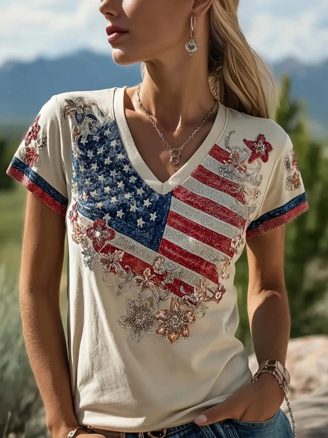 America 250th Anniversary 1776 2026 V-Neck Shirt Independence Day Merch Gifts For Fans - Merchluma