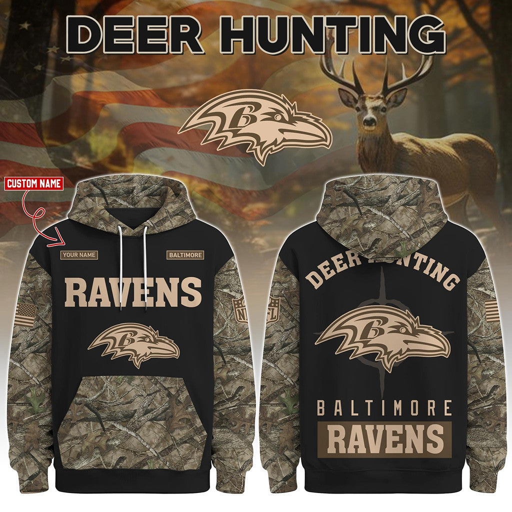 Personalized Baltimore Ravens Deer Hunting Hoodie Baltimore Ravens Merch Football Lover Gifts - Merchluma