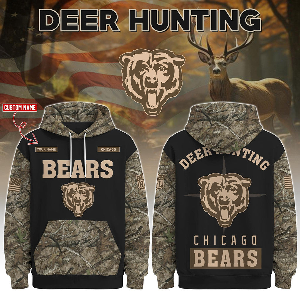 Personalized Chicago Bears Deer Hunting Hoodie Chicago Bears Merch Gift For Football Lover - Merchluma