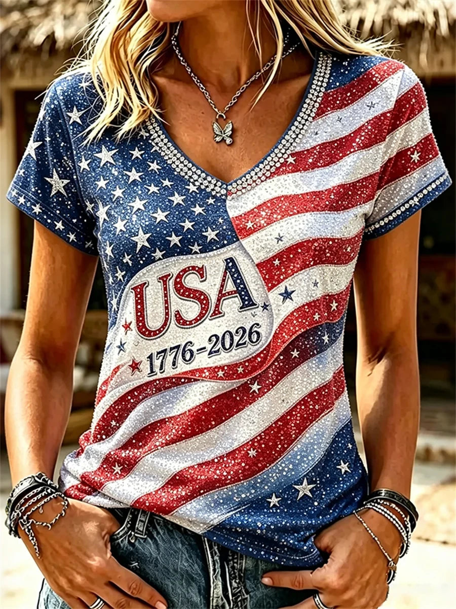 USA 250 Years Of Freedom V-Neck Shirt 1776-2026 America Clothing Mom Presents - Merchluma