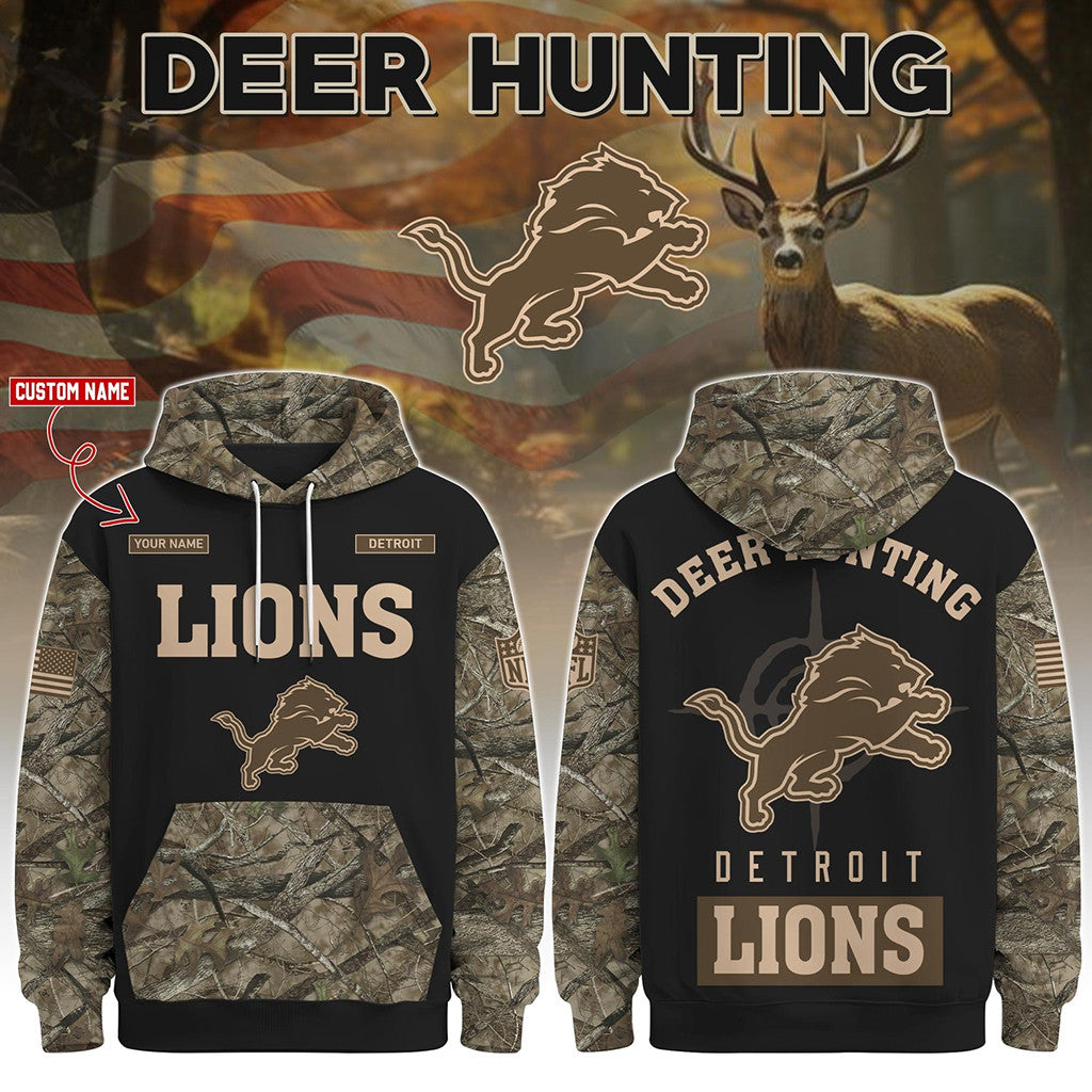 Personalized Detroit Lions Deer Hunting Hoodie 2026 Detroit Lions Merch Gift For Football Fans - Merchluma