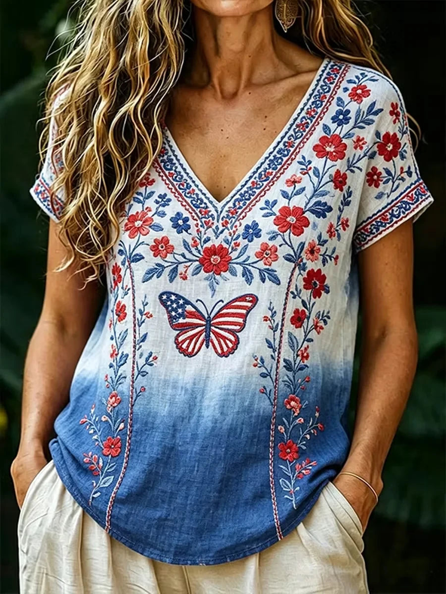 250 Years Of America V-Neck Shirt America Floral Clothing Minimalist Gifts For Fans - Merchluma