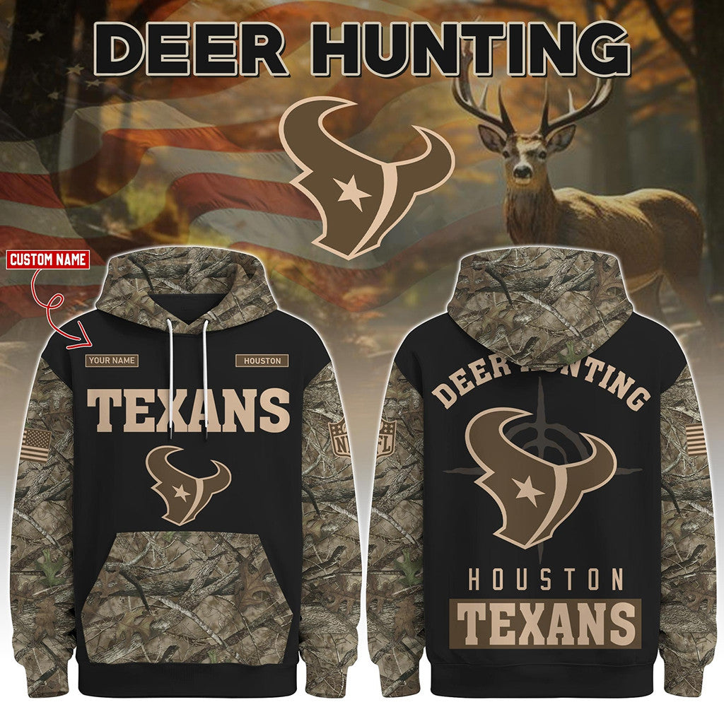 Personalized Houston Texans Deer Hunting Hoodie 2026 Houston Texans Merch Gift For Hunter Dad - Merchluma