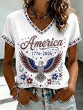 America Freedom Pride Since 1776 V-Neck Shirt America Floral Merch Patriotic Gifts Ideas - Merchluma