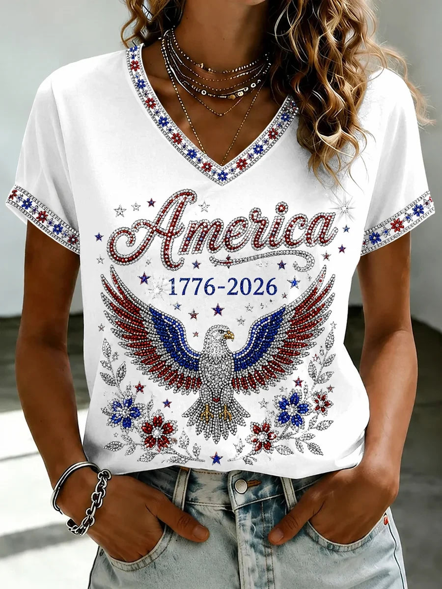 America Freedom Pride Since 1776 V-Neck Shirt America Floral Merch Patriotic Gifts Ideas - Merchluma