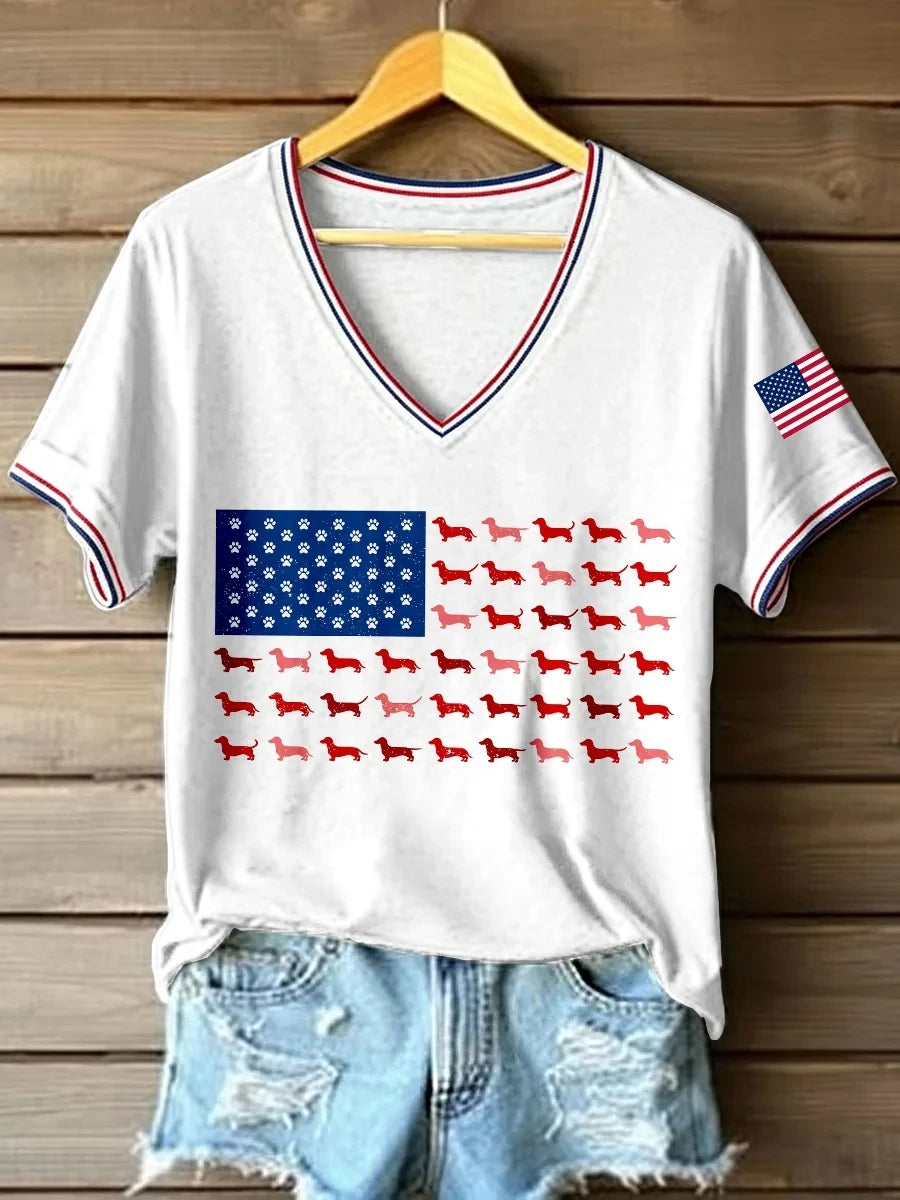 America Freedom Pride Since 1776 V-Neck Shirt Patriotic Dachshund Merch Patriotic Gifts - Merchluma