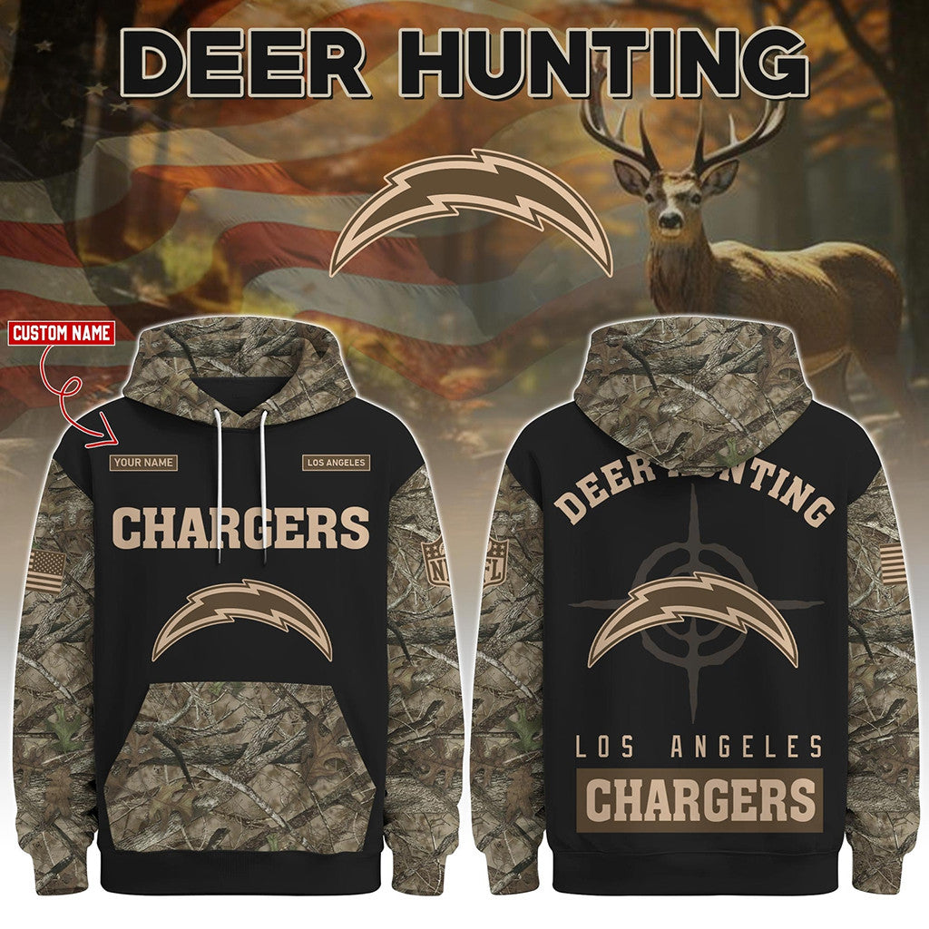 Personalized Los Angeles Chargers Deer Hunting Hoodie 2026 LA Chargers Merch Football Fan Gifts - Merchluma