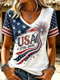 USA 250 Years Of Freedom V-Neck Shirt 1776-2026 America Shirt Presents For Mom - Merchluma