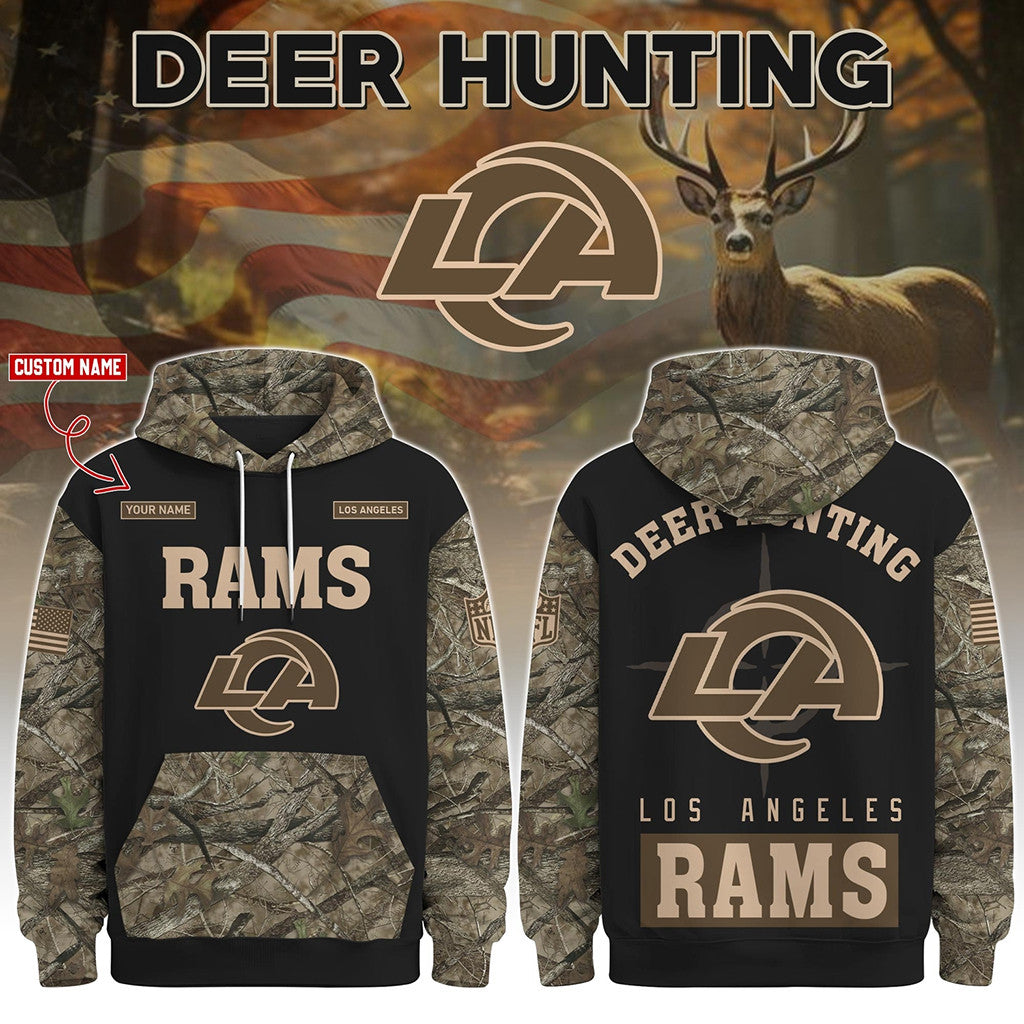 Personalized Los Angeles Rams Deer Hunting Hoodie 2026 LA Rams Merch Present For Hunter - Merchluma