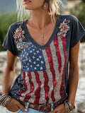 USA 1776-2026 American Flag V-Neck Shirt 250 Years Of America Merch Patriotic Gifts For Veterans - Merchluma