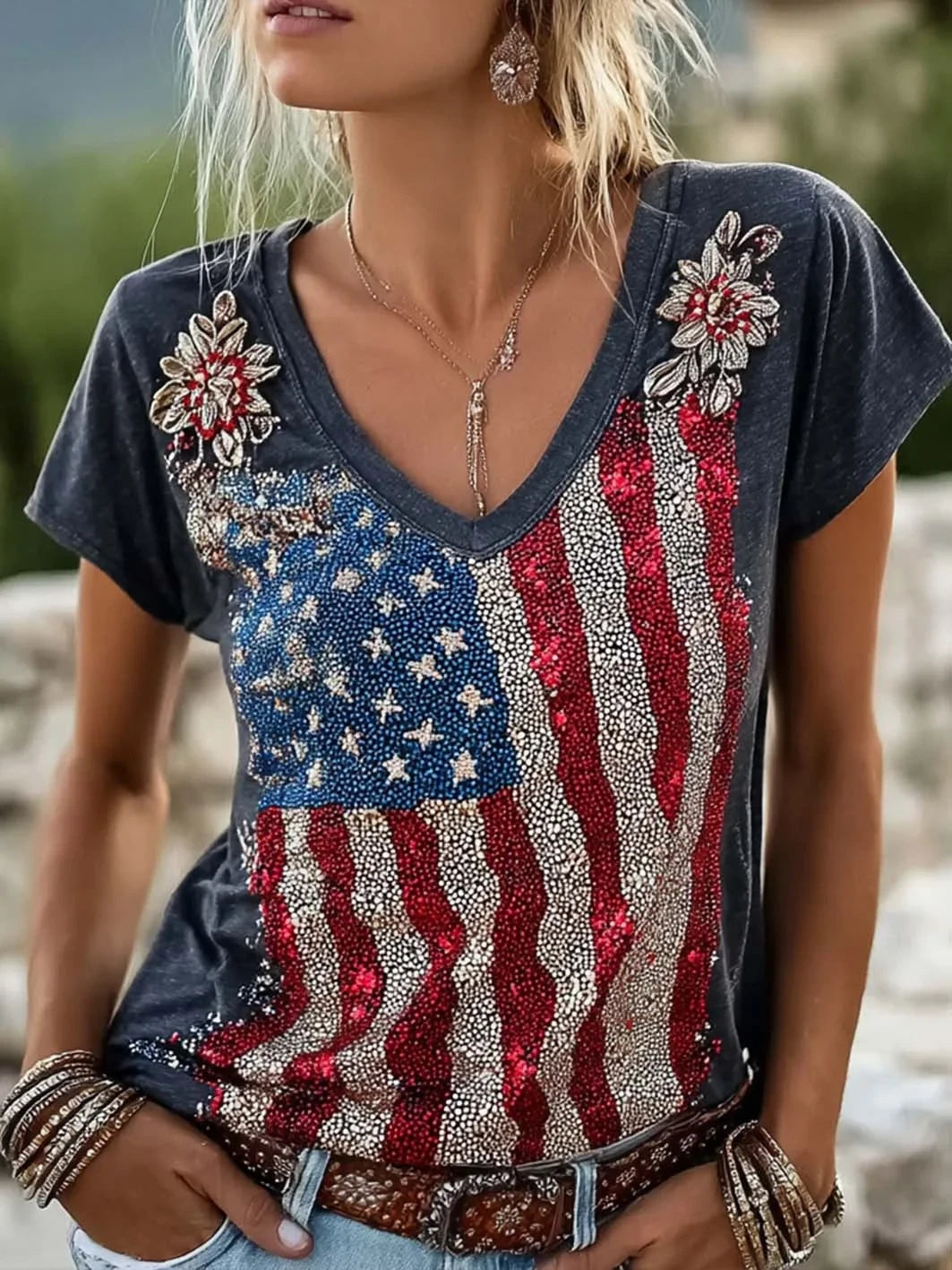 USA 1776-2026 American Flag V-Neck Shirt 250 Years Of America Merch Patriotic Gifts For Veterans - Merchluma