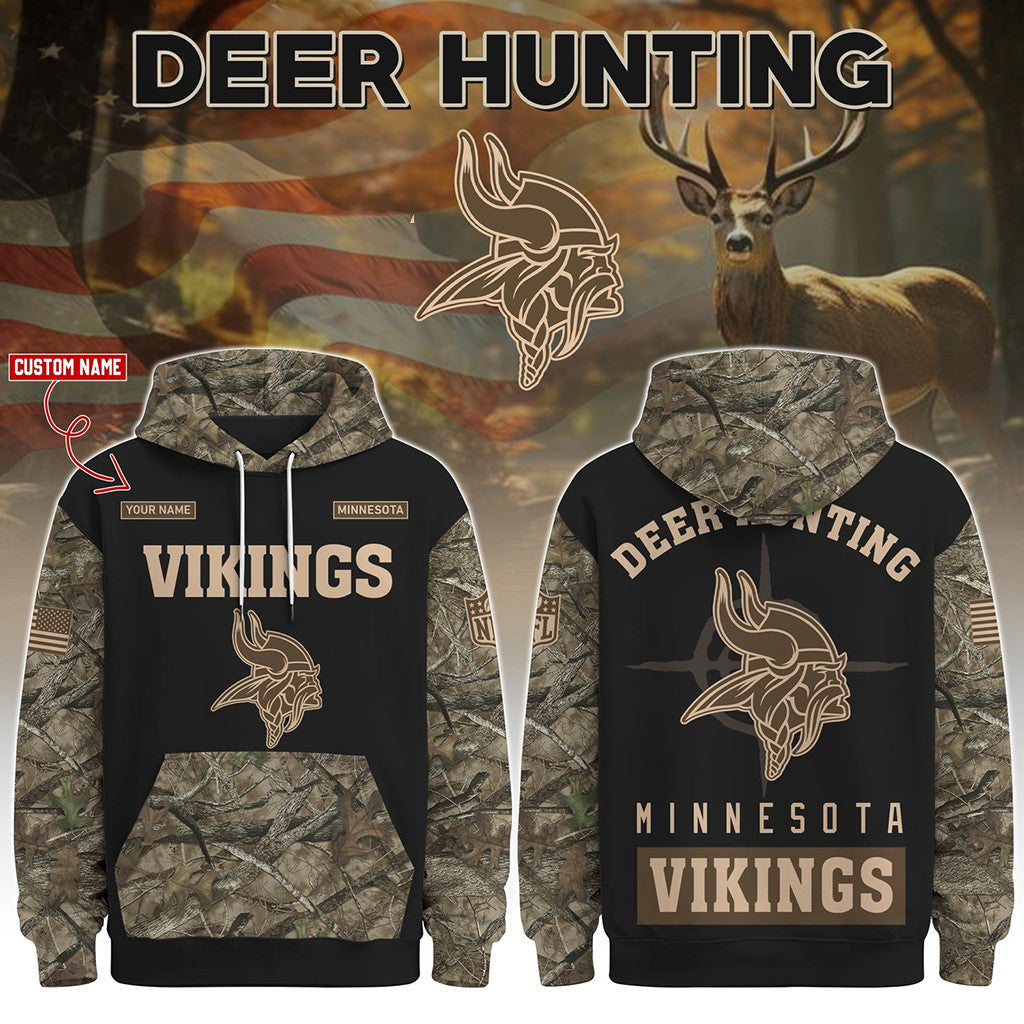 Personalized Minnesota Vikings Deer Hunting Hoodie 2026 MN Vikings Merch Gift For Hunter - Merchluma