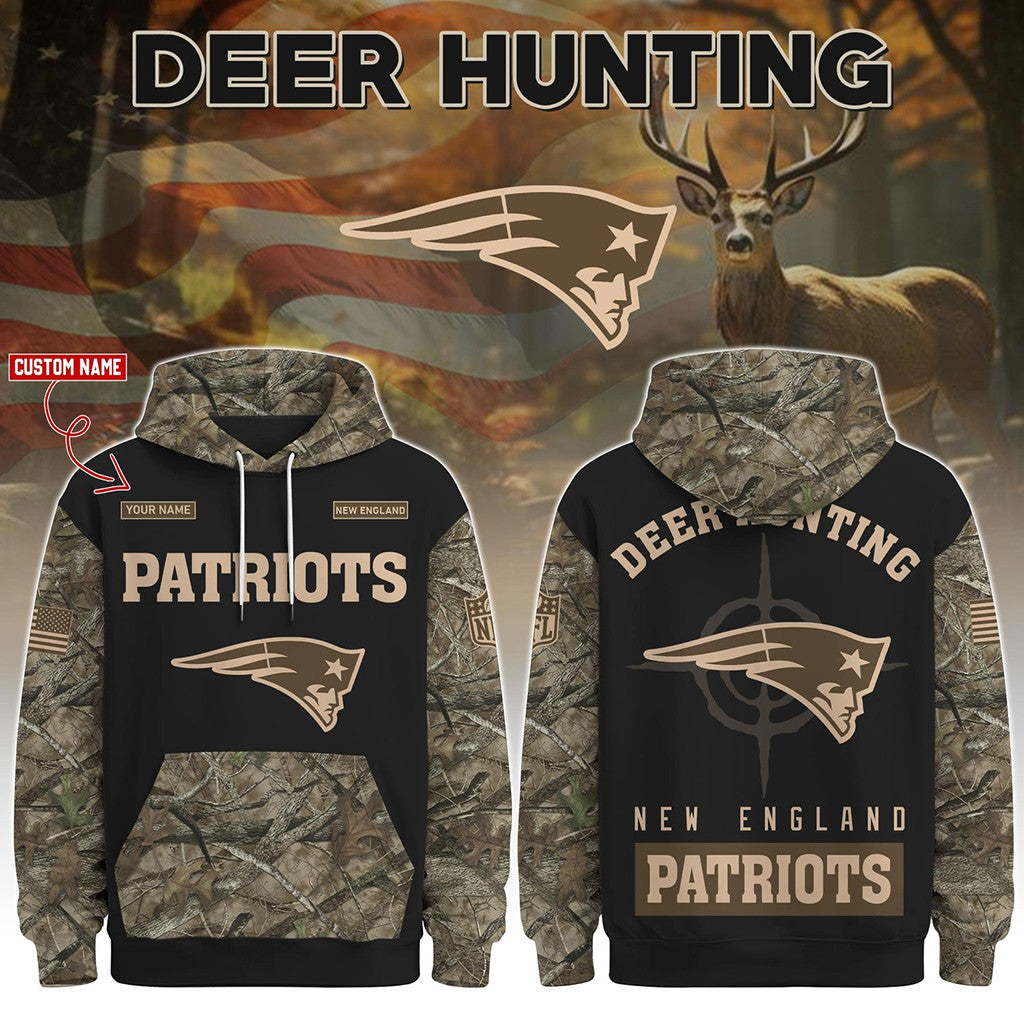 Personalized New England Patriots Deer Hunting Hoodie 2026 NE Patriots Merch Gift For Hunters - Merchluma