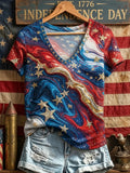 America 250th Anniversary 1776 2026 V-Neck Shirt Independence Day Red White Blue American Merch - Merchluma