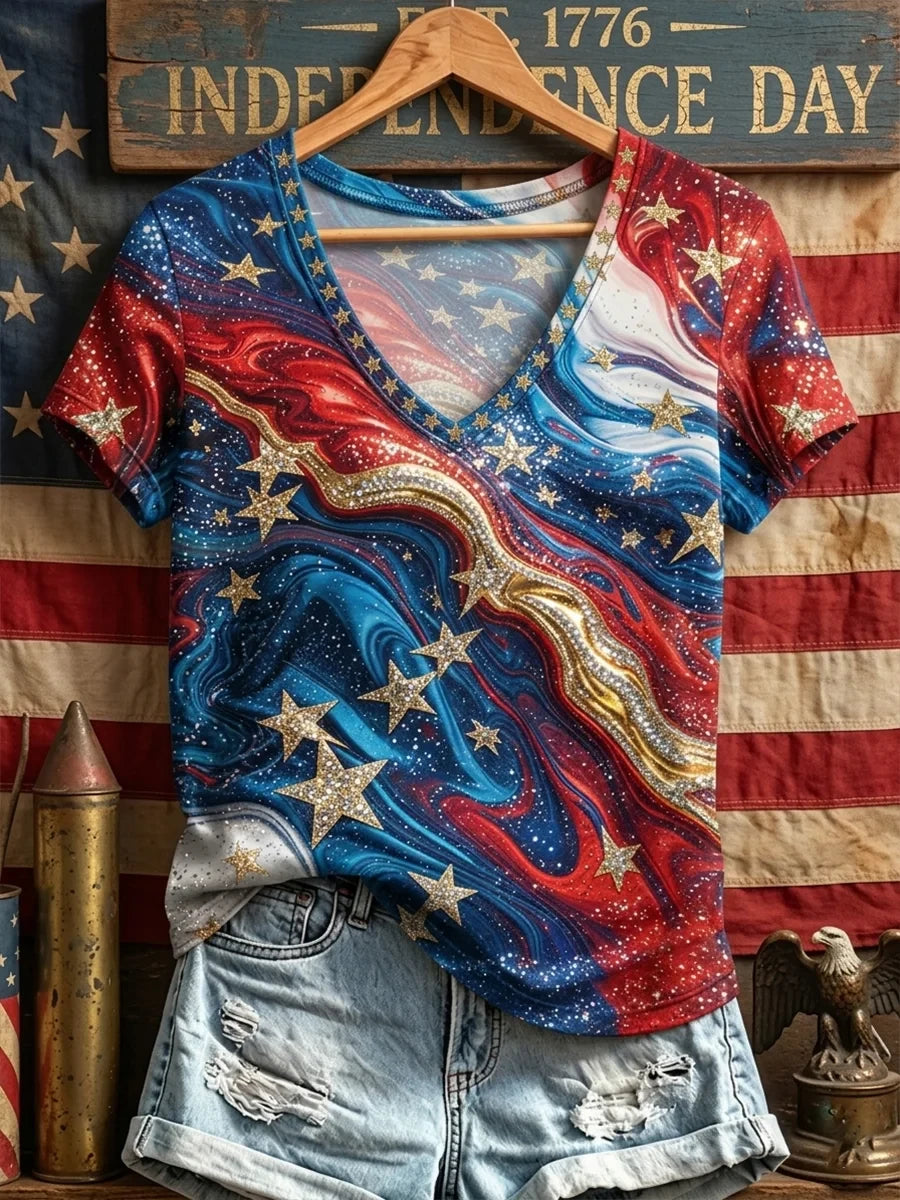 America 250th Anniversary 1776 2026 V-Neck Shirt Independence Day Red White Blue American Merch - Merchluma