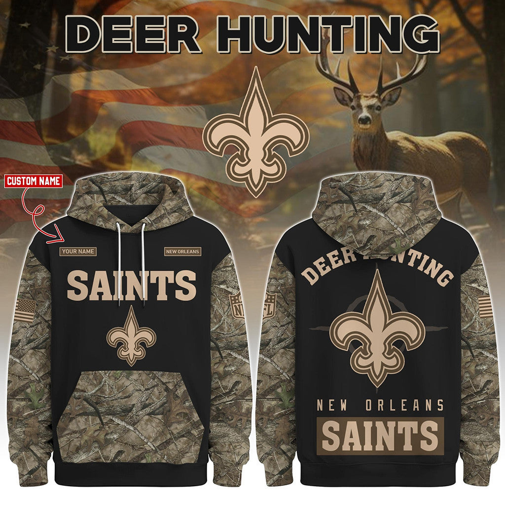 Personalized New Orleans Saints Deer Hunting Hoodie 2026 NO Saints Merch Football Lover Gifts - Merchluma