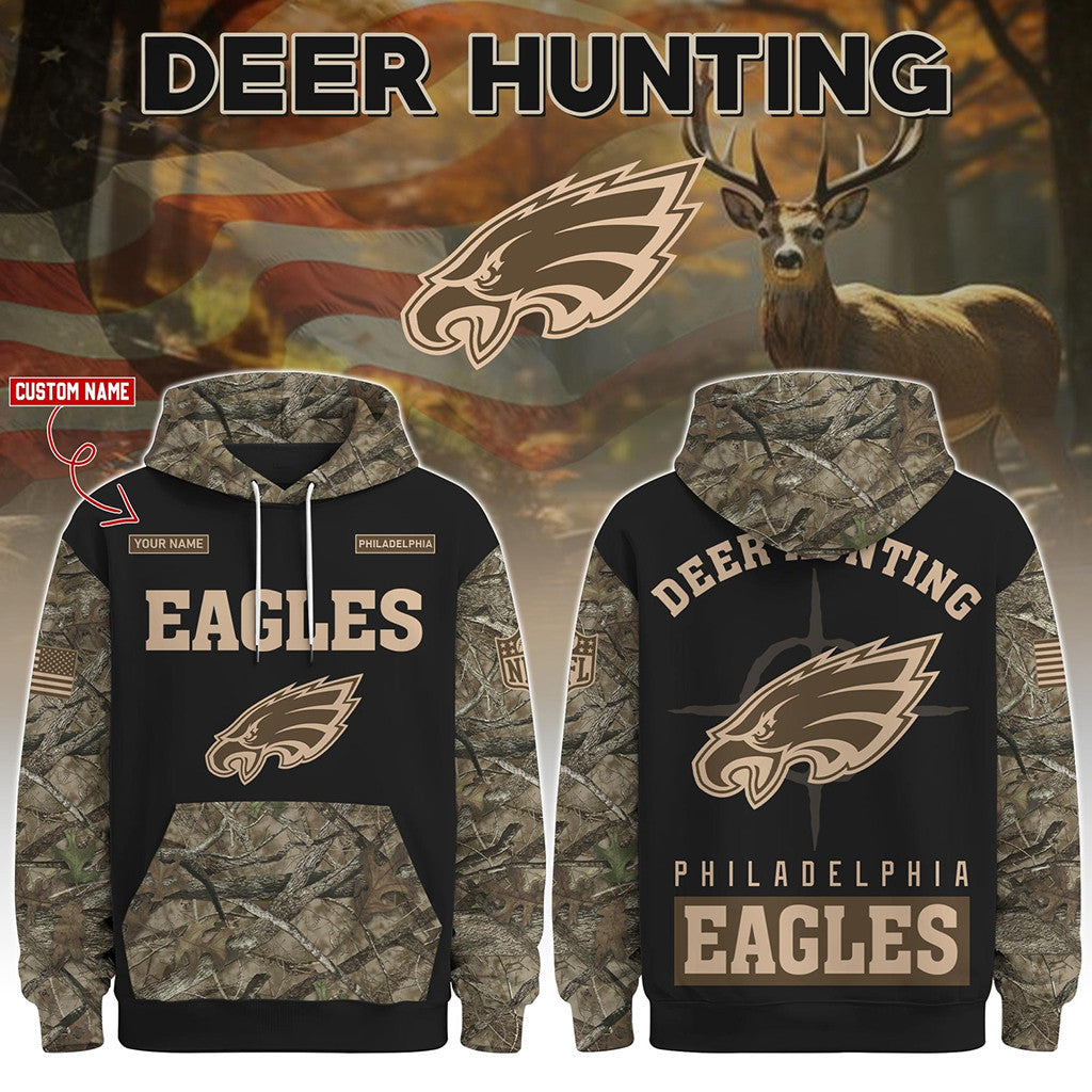 Personalized Philadelphia Eagles Deer Hunting Hoodie 2026 Philly Eagles Merch Dad Gifts - Merchluma